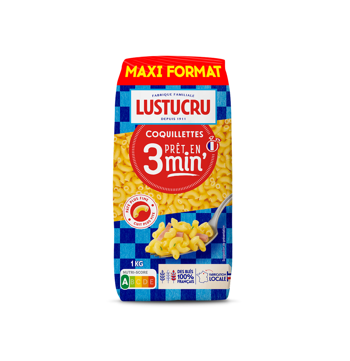 Paquet de Coquillettes Lustucru pret en 3 minutes 1kg maxi format