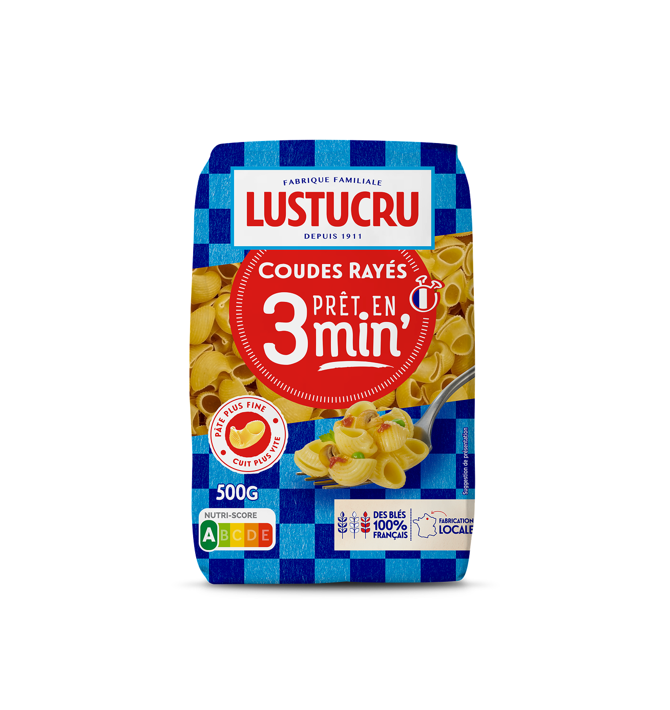 Paquet de Coudes rayes Lustucru pret en 3 minutes 500g