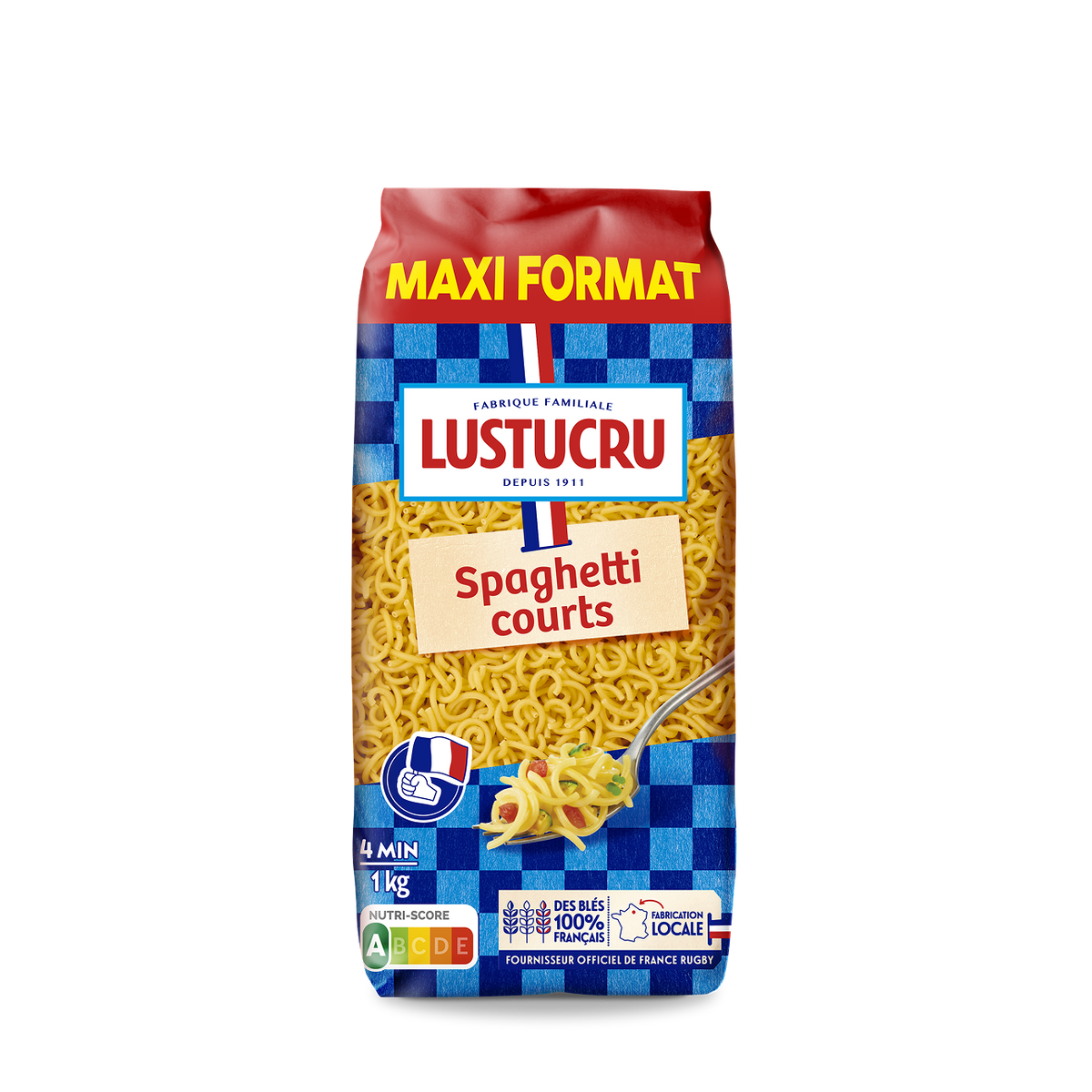 Paquet de Spaghetti courts Lustucru 1kg maxi format