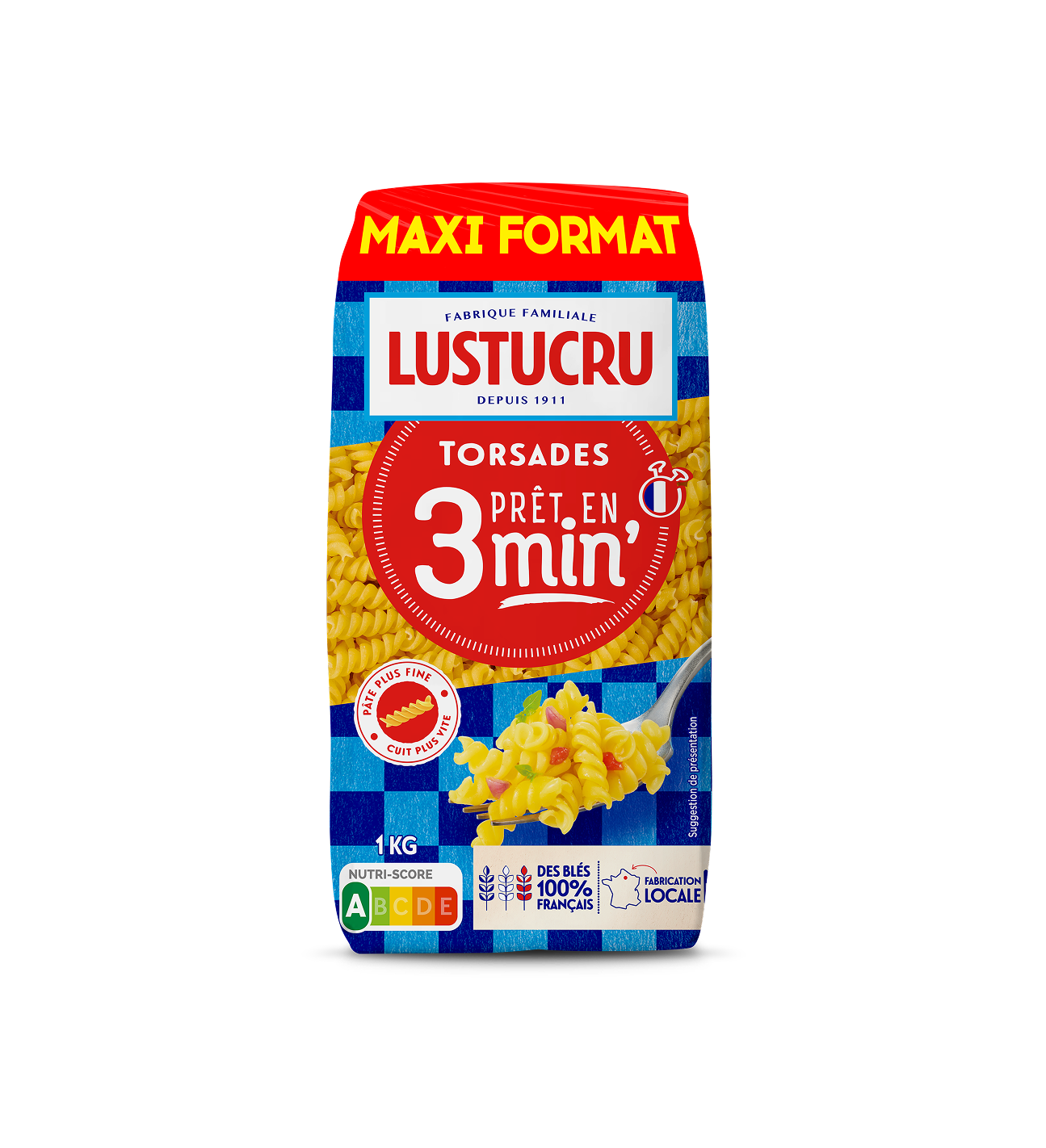 Paquet de Torsades Lustucru pret en 3 minutes 1kg maxi format
